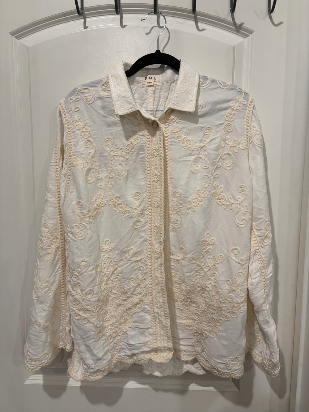 POL Cream Embroidered Button-Down Shirt